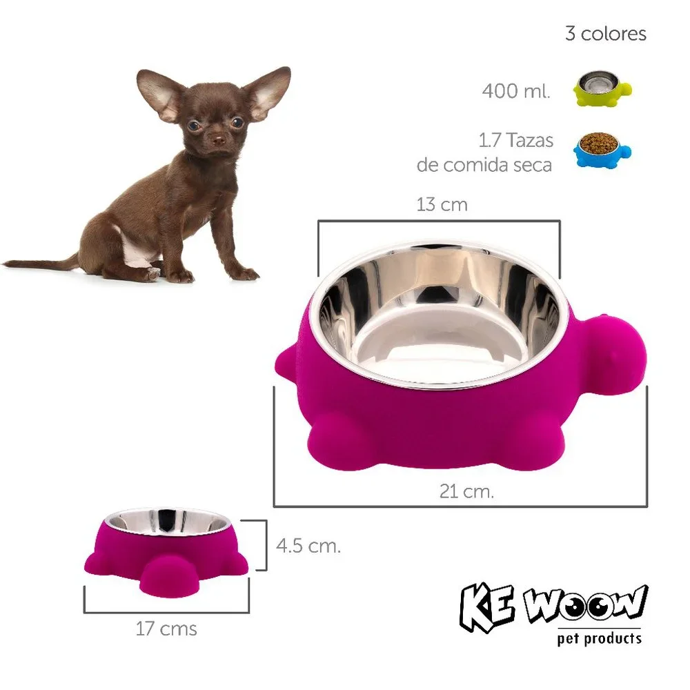 Turtle shape pet food or water bowl, Silicone and Stainless Steel