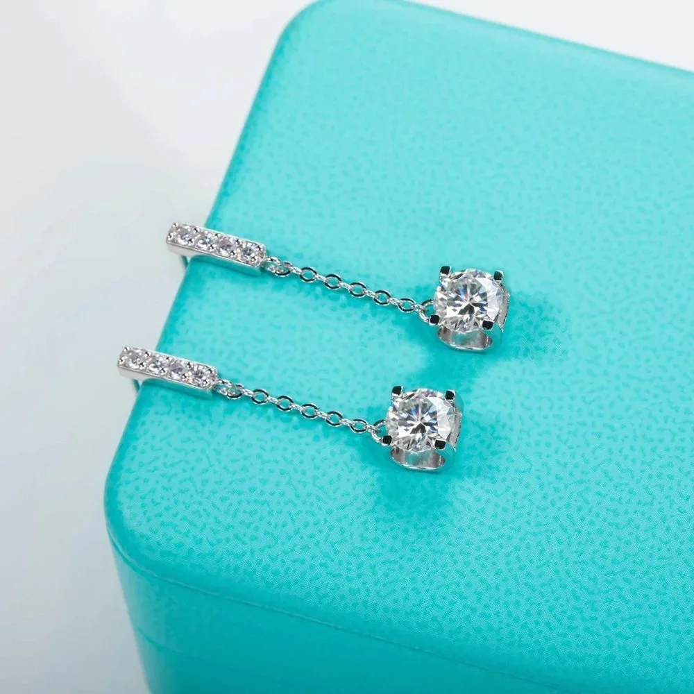 Certified 2ct. t.w. Moissanite Diamond Drop Earrings NEW A