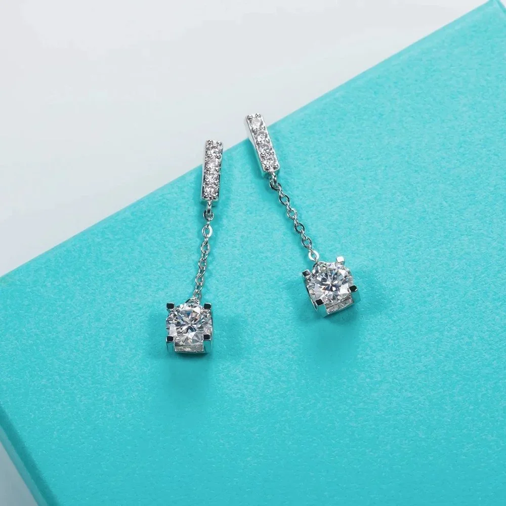 Certified 2ct. t.w. Moissanite Diamond Drop Earrings NEW A