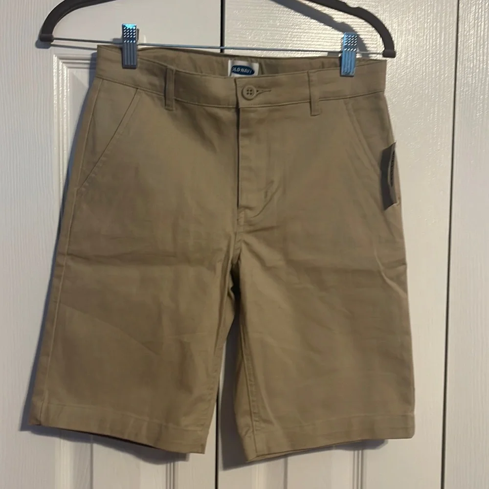 Old Navy flat front beige chino shorts with adjustable waist kids size 12