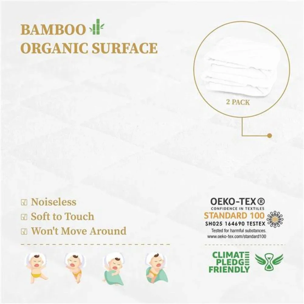Safe and Sound 2 Pack Bamboo Crib Mattress Protector, Waterproof Quilted Crib
