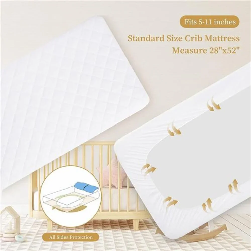 Safe and Sound 2 Pack Bamboo Crib Mattress Protector, Waterproof Quilted Crib