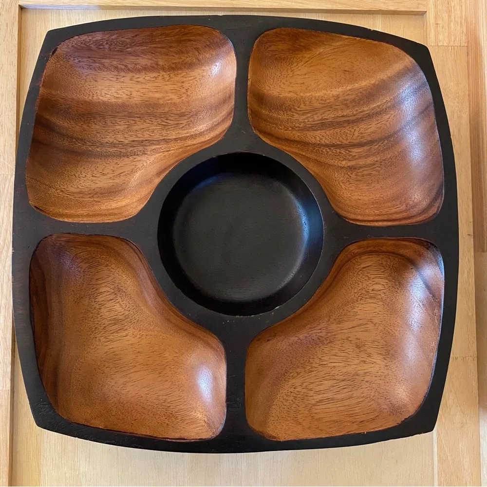 Acacia Wood Serving Tray Mid Century Modern Style 2008 Target Heavy Chip Dip