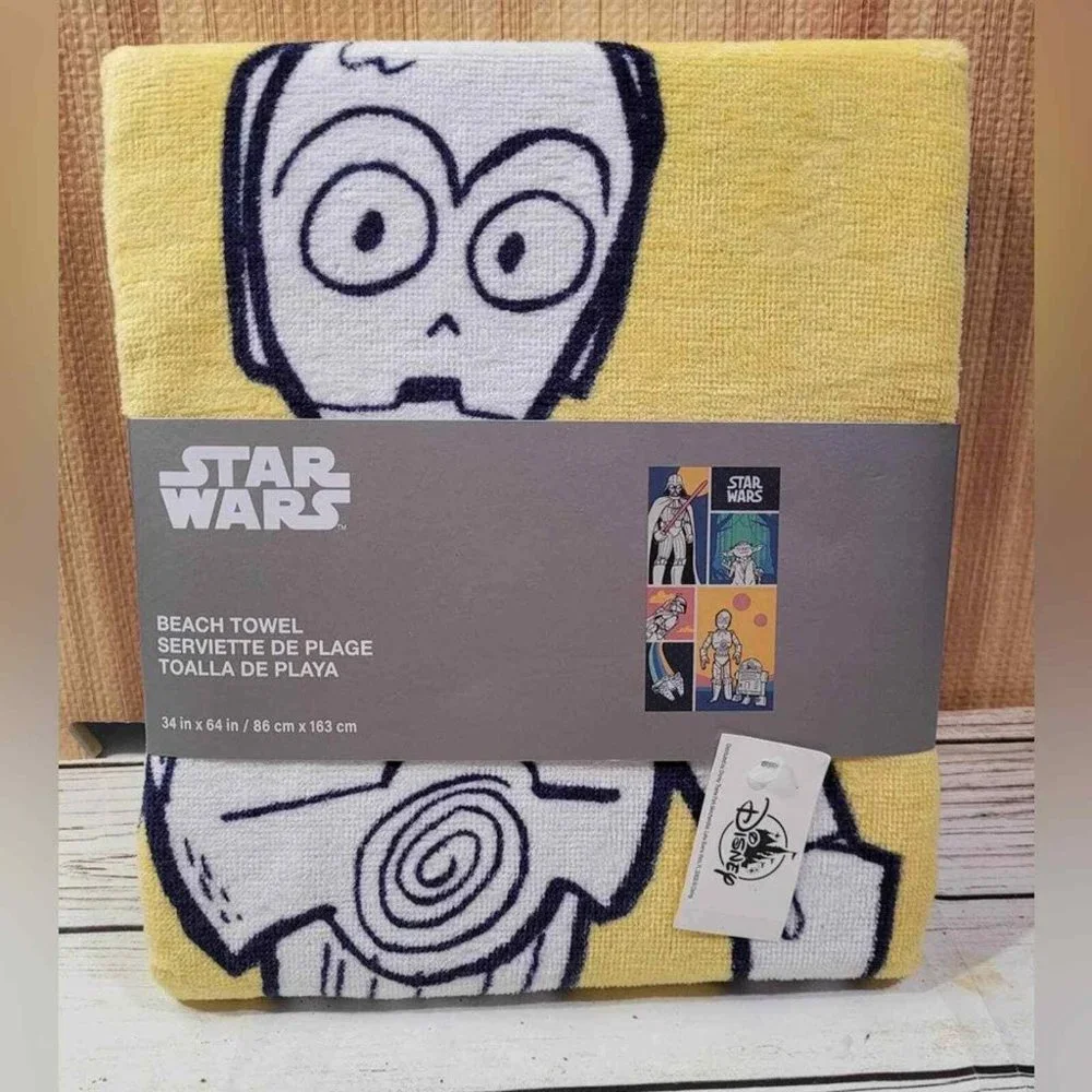 Disney STAR WARS BEACH TOWEL R2-D2 C-3PO YODA DARTH VADER Disney100 New For Kids