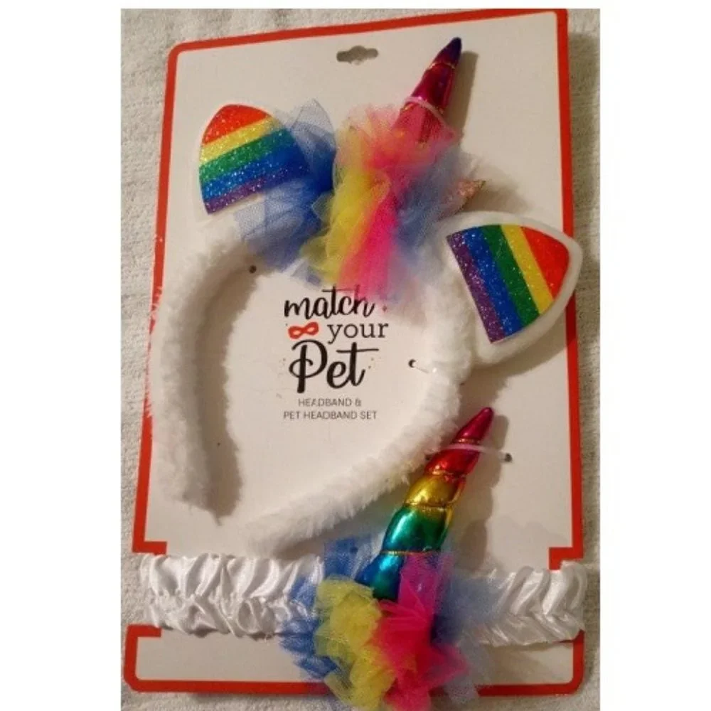 Match Your Pet Headband & Pet Headband    Colorful Rainbow Unicorn