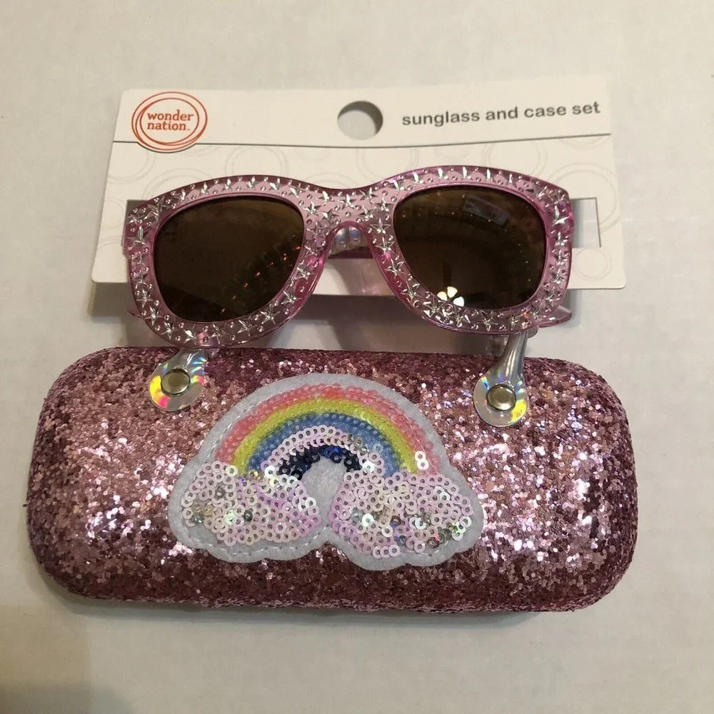 Wonder Nation Kids Sunglasses And Case Set - Pink Rainbow - NWT