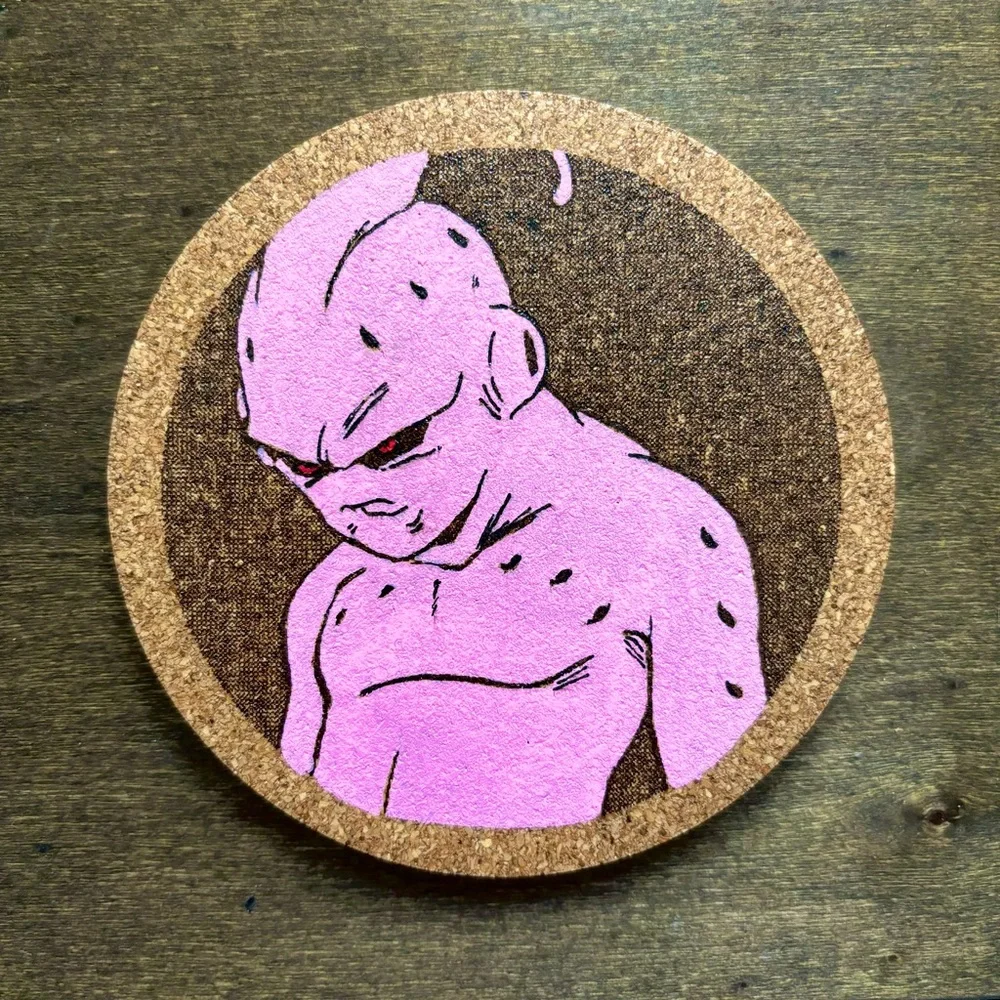 Dragon Ball Z Kid Buu Laser Engraved Painted Cork Coaster