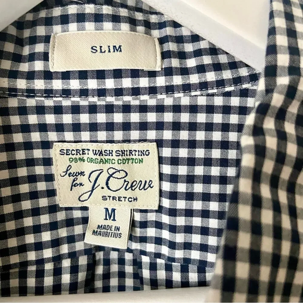 J. Crew Navy And White Gingham Shirt Slim Medium