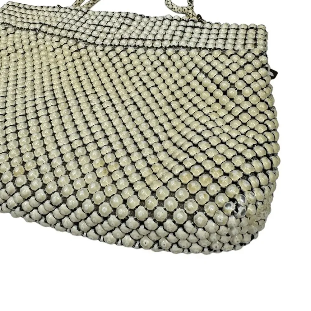 Vintage 40's Whiting & Davis Alumesh Handbag Purse Cream Beaded Evening Bag