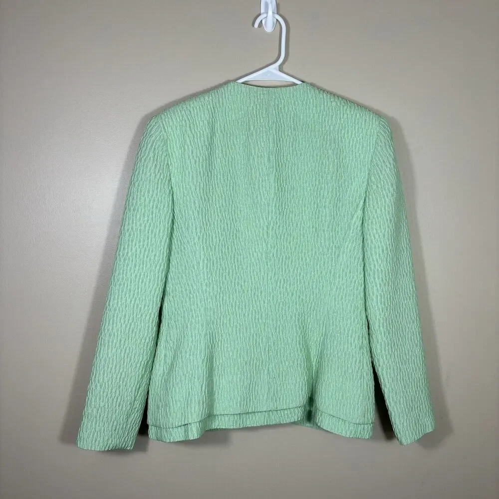 Vintage Christian Dior Blazer Jacket Wmns 8 Made In USA Silk Trim Mint Green 80s