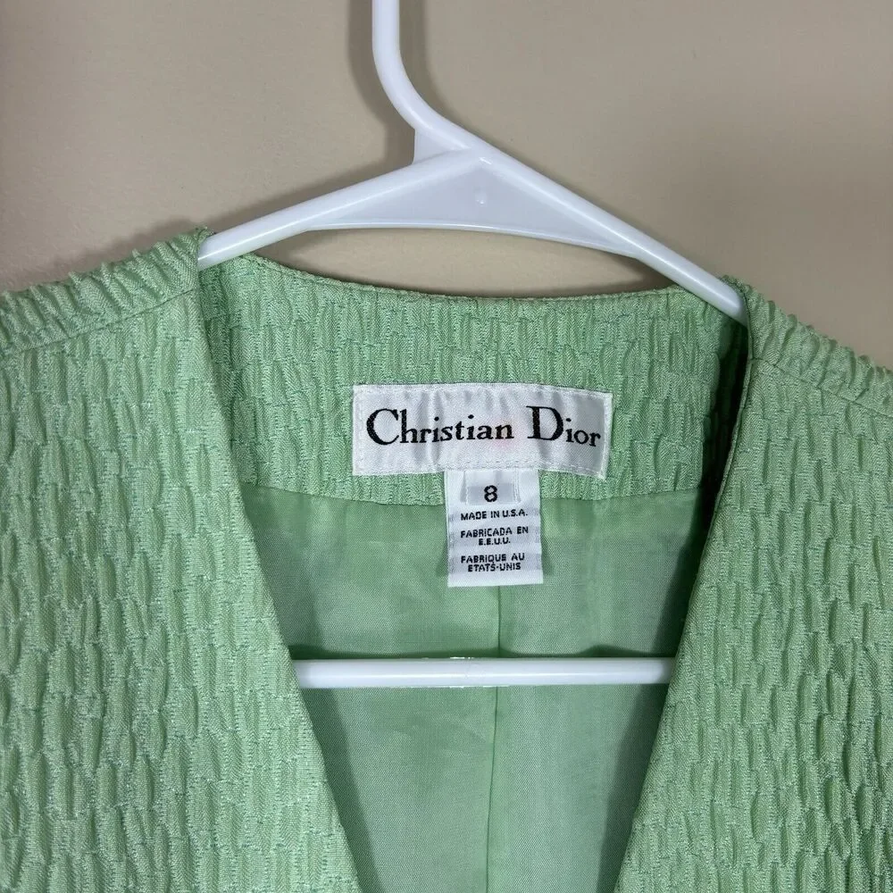 Vintage Christian Dior Blazer Jacket Wmns 8 Made In USA Silk Trim Mint Green 80s