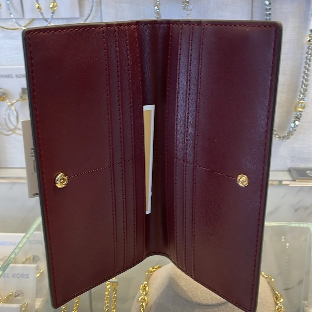 Michael Kors Reed Large Bifold Pebbled Leather Snap Wallet Card Case Oxblood