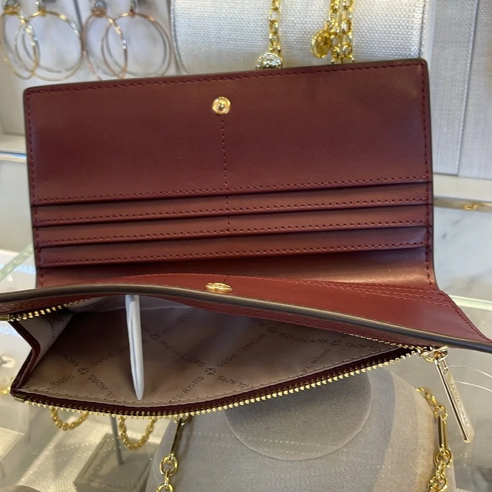 Michael Kors Reed Large Bifold Pebbled Leather Snap Wallet Card Case Oxblood