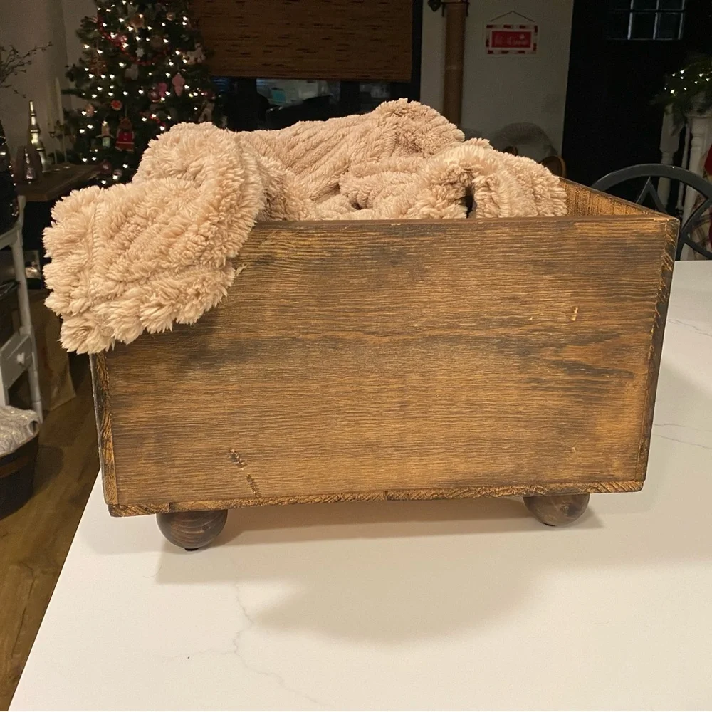 Vintage Crate Pet Bed with Floral Newspaper Design