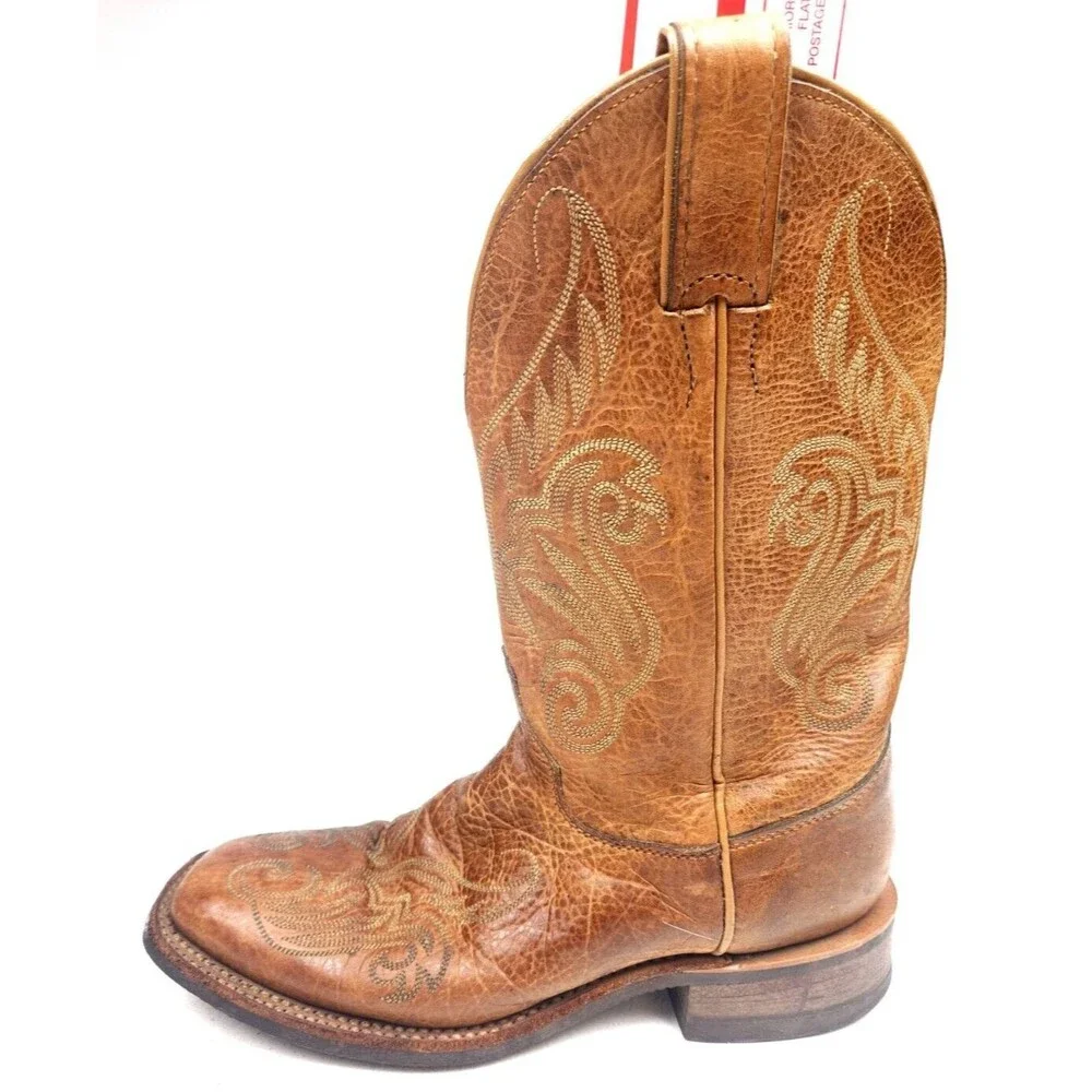 Justin Men’s 8.5 B Brown Leather Western Cowboy Boots Square Toe Slip Resistant