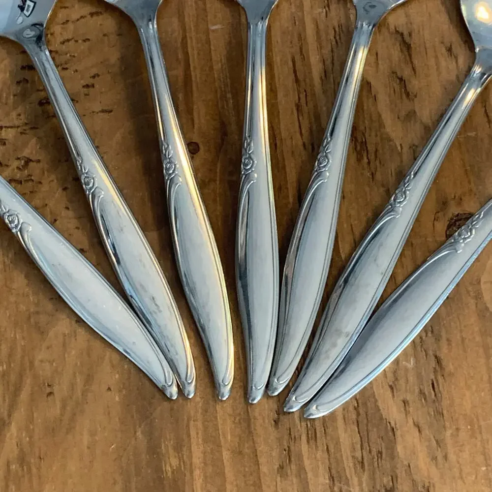 Oneida Kenwood FOREVER ROSE Stainless USA 7 Place/Oval Soup Spoon Flatware Vtg