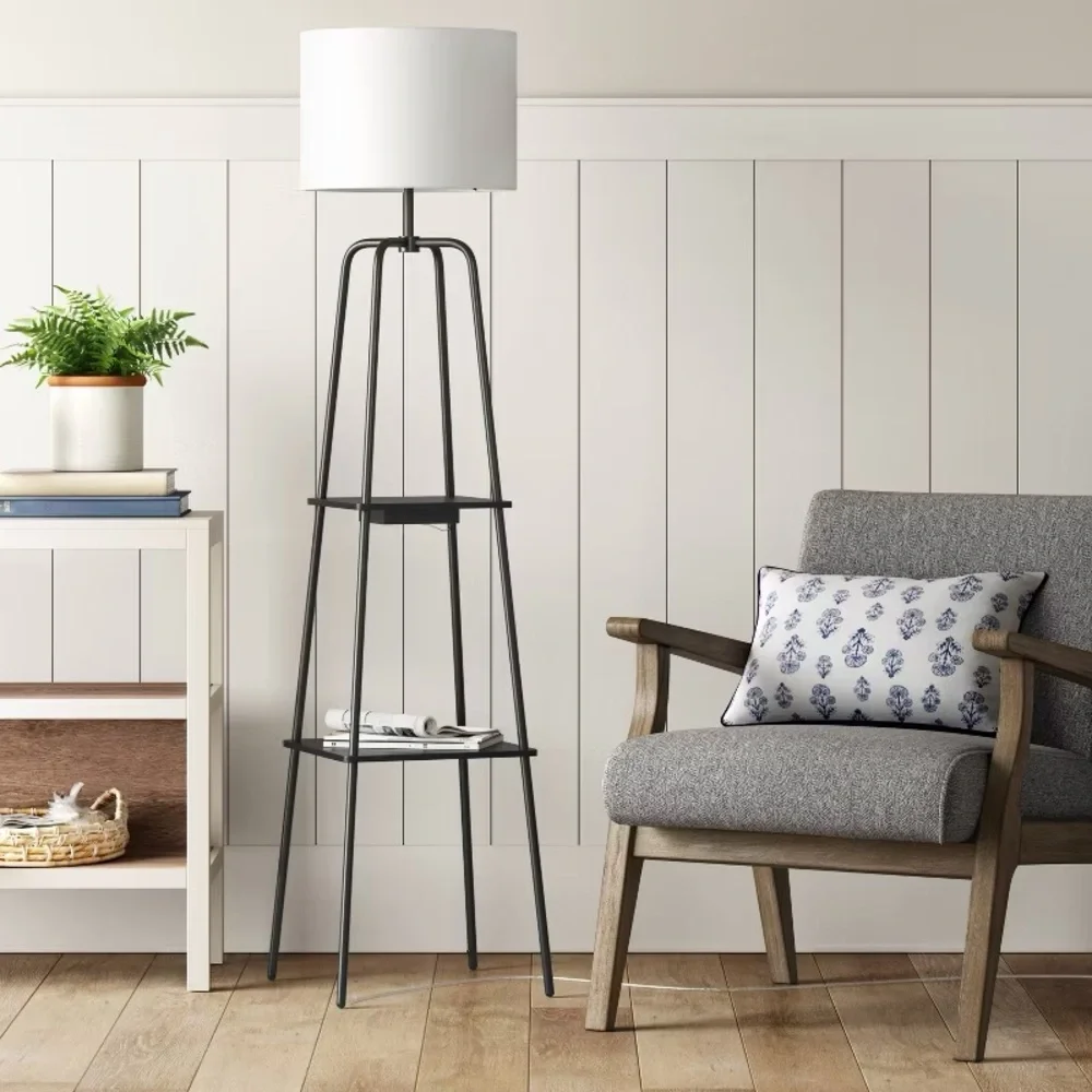 THRESHOLD NWT etagere power source shelf floor lamp -black -16”