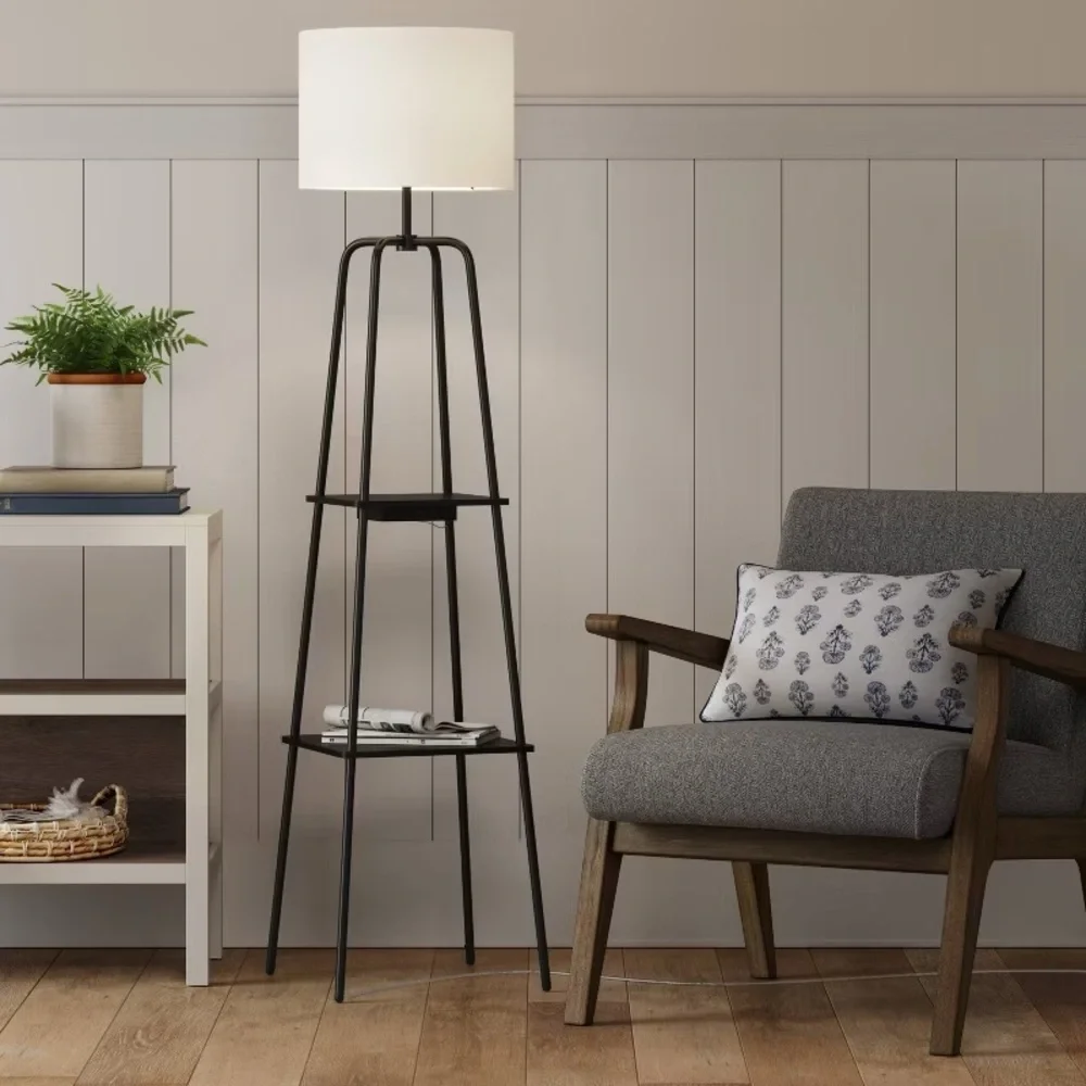 THRESHOLD NWT etagere power source shelf floor lamp -black -16”