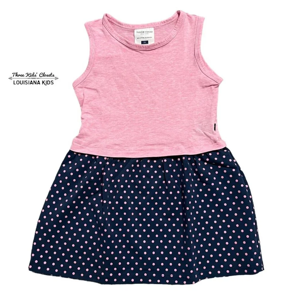 Toobydoo 2Y Pink & Navy Polkadot Tank Dress