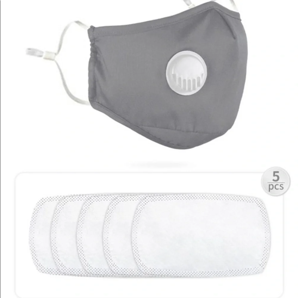 Gray Black Face Mask with 5 Filters Face Shield
