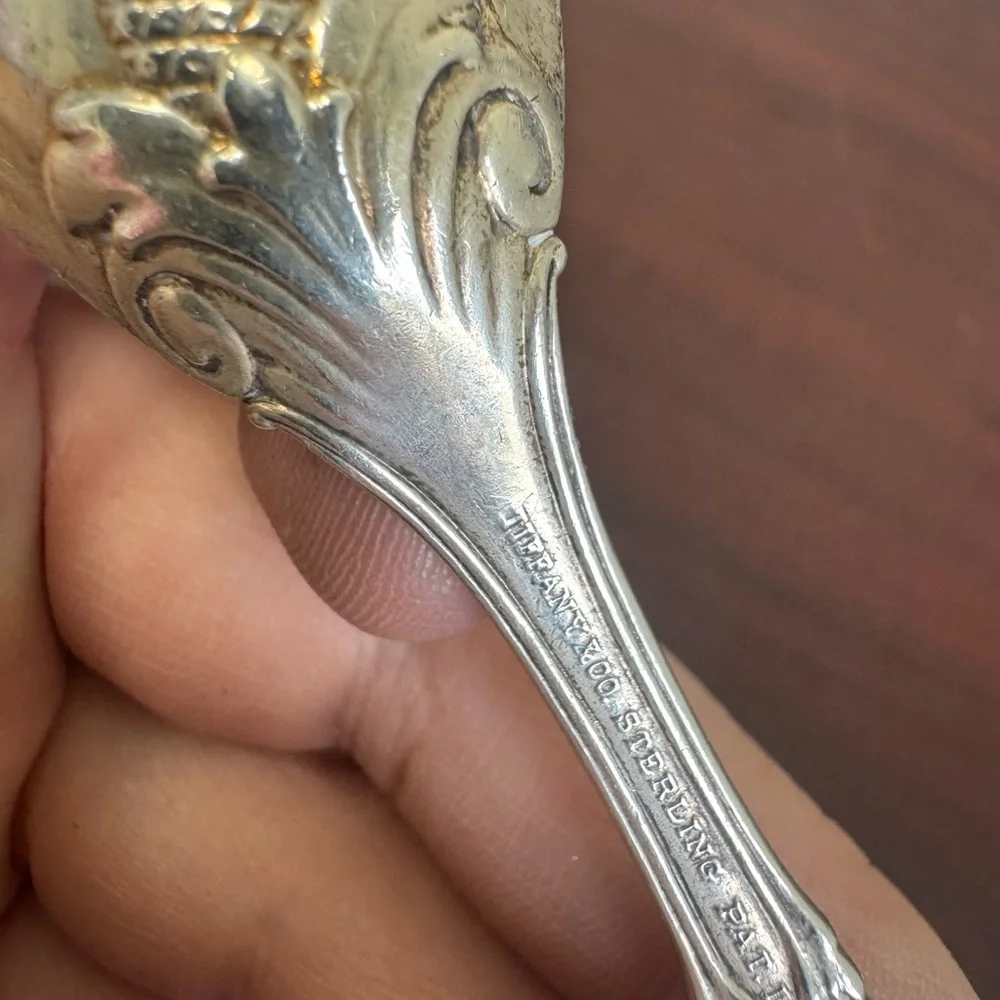 Antique Tiffany & Co French Renaissance Style Sterling silver sugar shell spoon