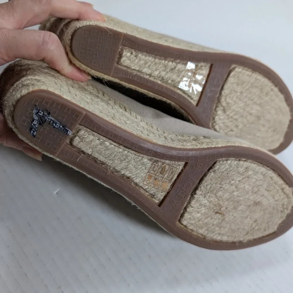 J Crew Tan Canvas Espadrille Wedge Neutral Women's 9.5