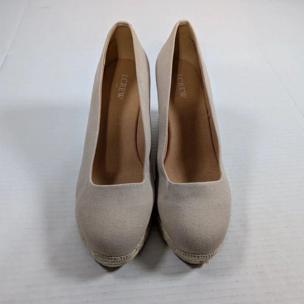 J Crew Tan Canvas Espadrille Wedge Neutral Women's 9.5