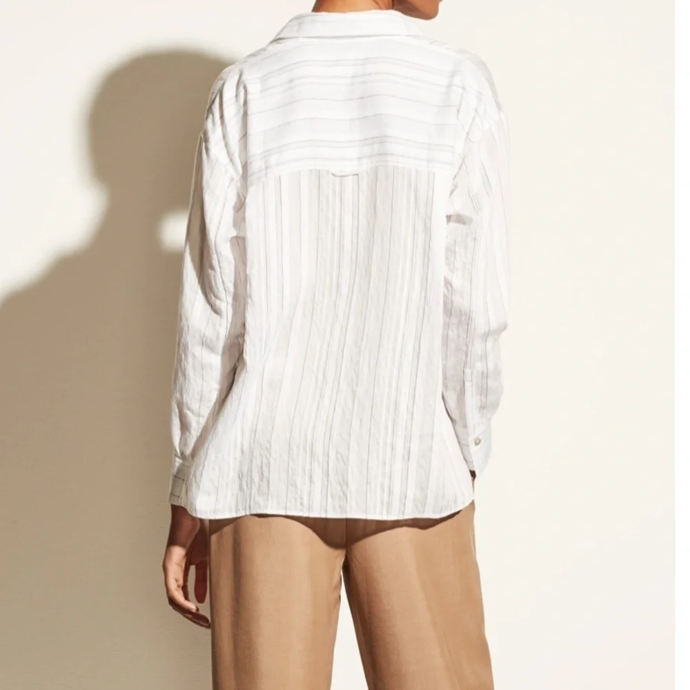 Drapey Stripe Convertible Button-down Shirt In Optic White/ Black