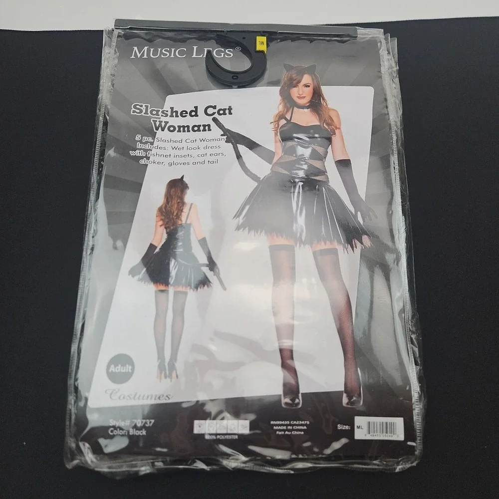 Music Legs‎ Sexy Slashed Cat Woman 5pc. Adult Costume Size M/L New