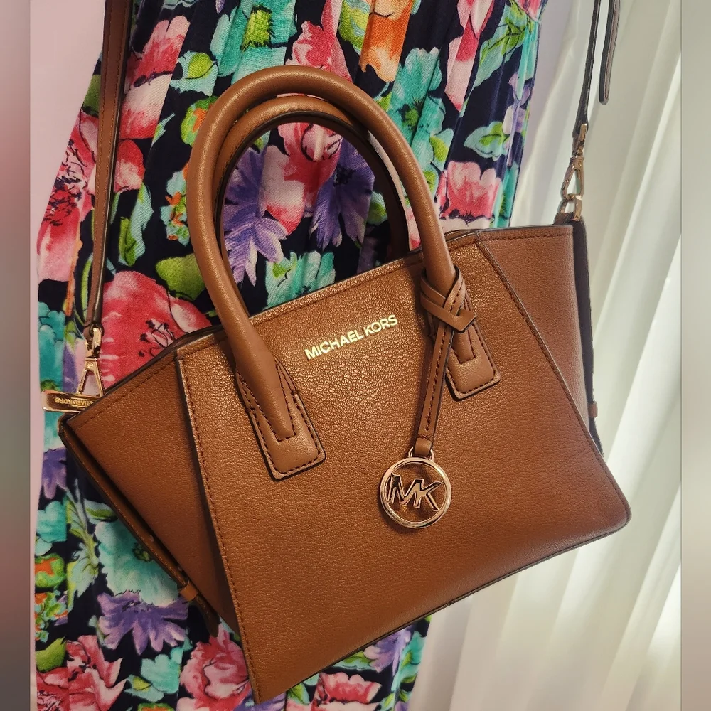 Michael Kors Avril Small Leather Top Zip Satchel with Charm