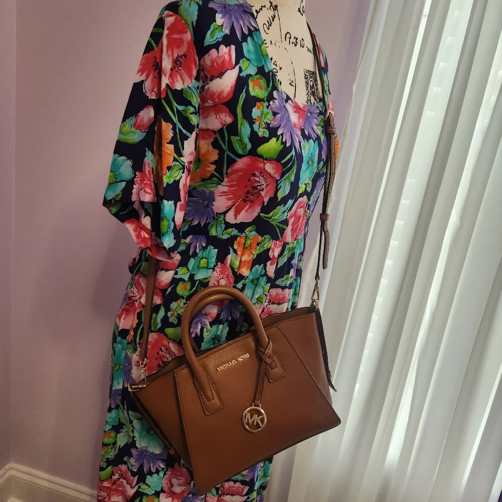 Michael Kors Avril Small Leather Top Zip Satchel with Charm
