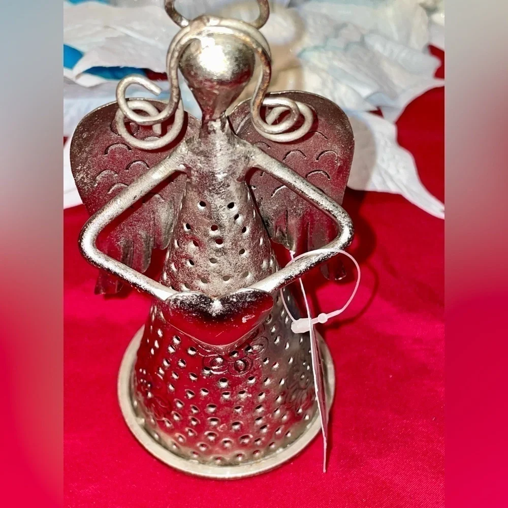 NWT Regal Art & Gift Heart Outdoor Silver Angel Candle Holder