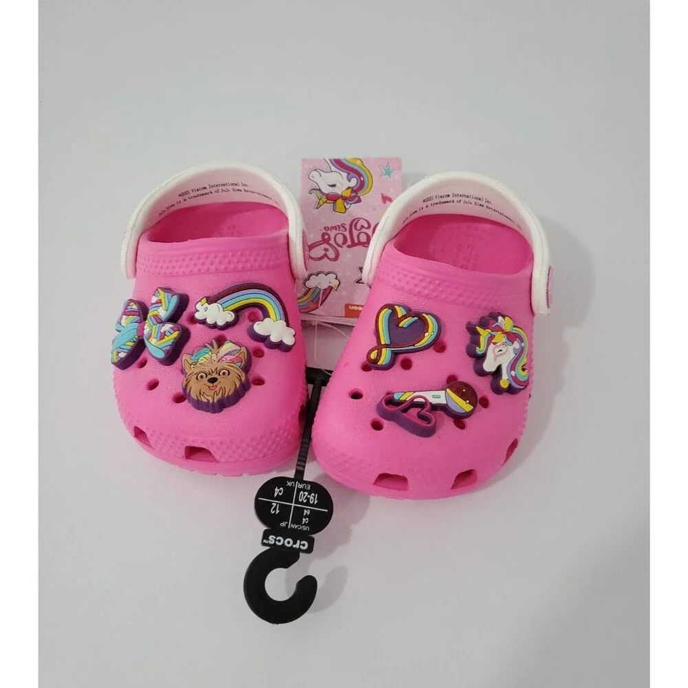 JOJO Siwa Charm Clog Pink CROCS  White Glitter Strap 6 Jibbitz • SIZE C 4 NEW