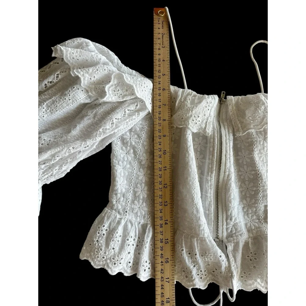 Women's Strappy Cropped Lace-Up Eyelet Peplum Top Blouse Boho Festival Delicate