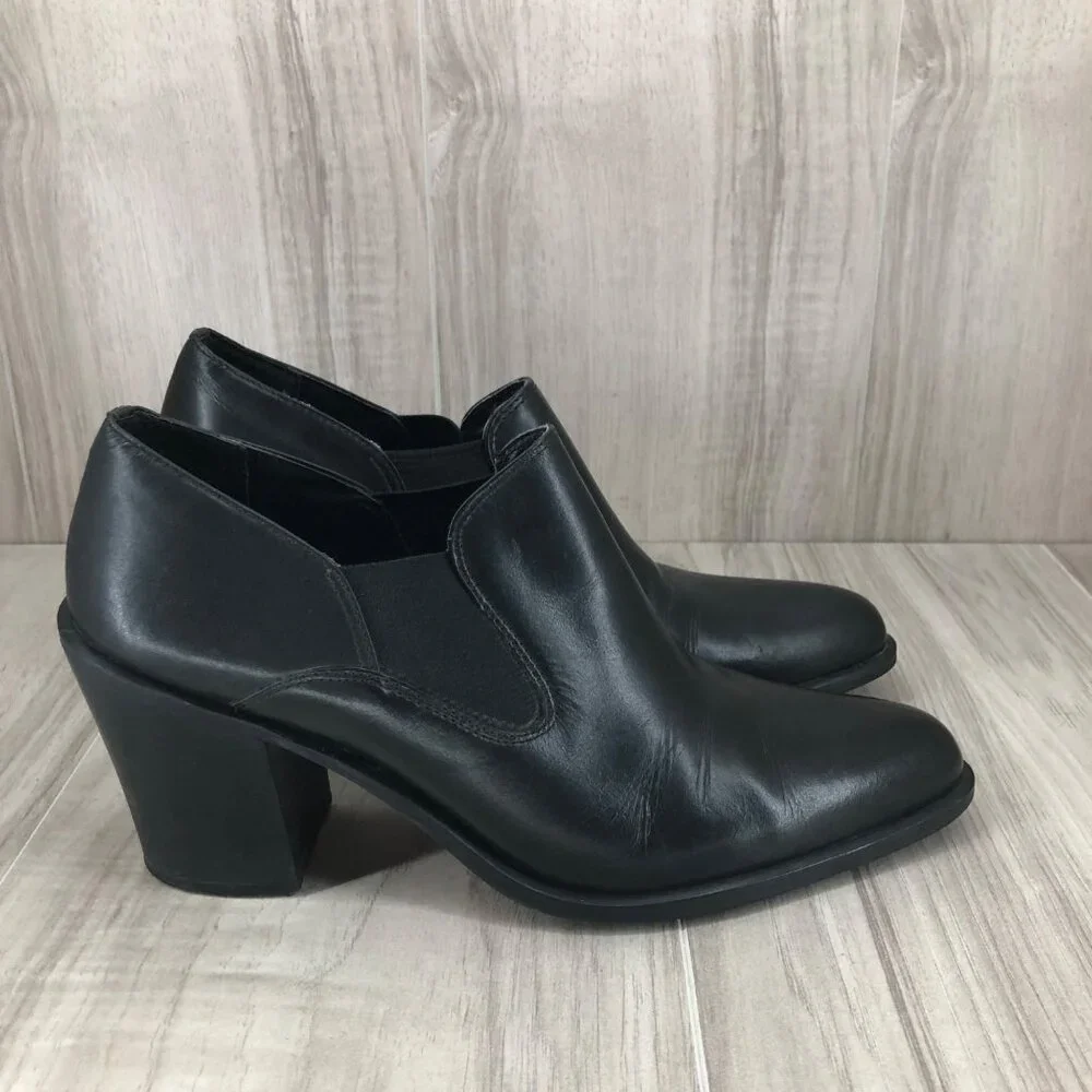 Amanda Smith Ankle Boots Womens 8M Tranter Black Leather Slip On Shootie Booties