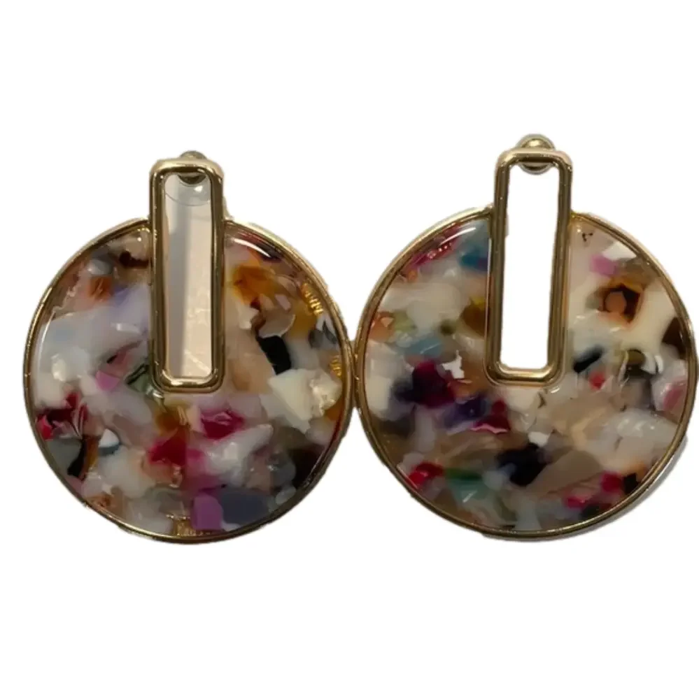 Earrings Multi Color Stone with Gold tone