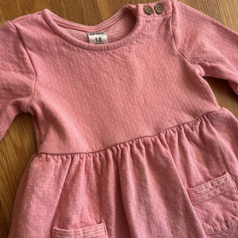 12M Carter's Long Sleeve Pink Polka Dot Bodysuit Dress