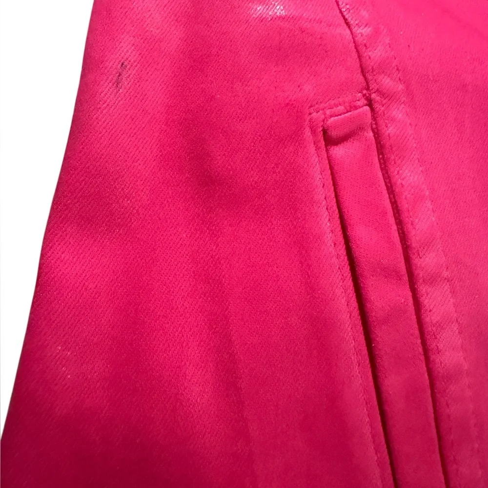 $410 NWT L’Agence Sz Large Janelle Coated Jean Jacket in Hot Neon Barbie Pink