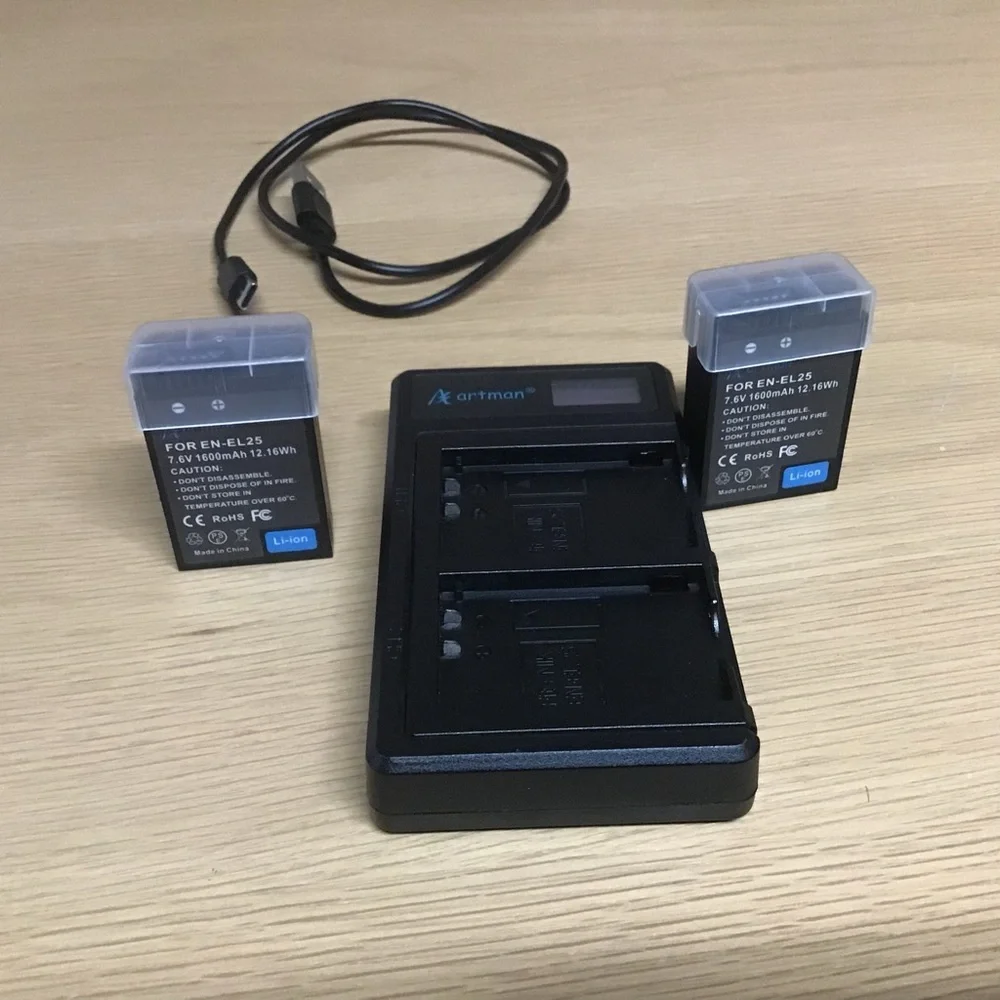 Artman EN-EL25 EN-EL25A Battery 2-Pack 1600mAh and USB-C LCD Dual Charger Nikon