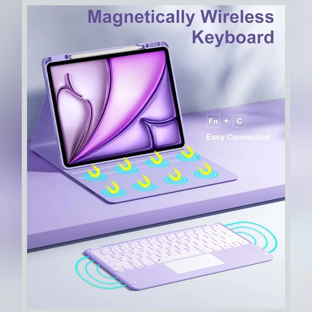 New- Purple Magnetic Tablet Case with Detachable Keyboard