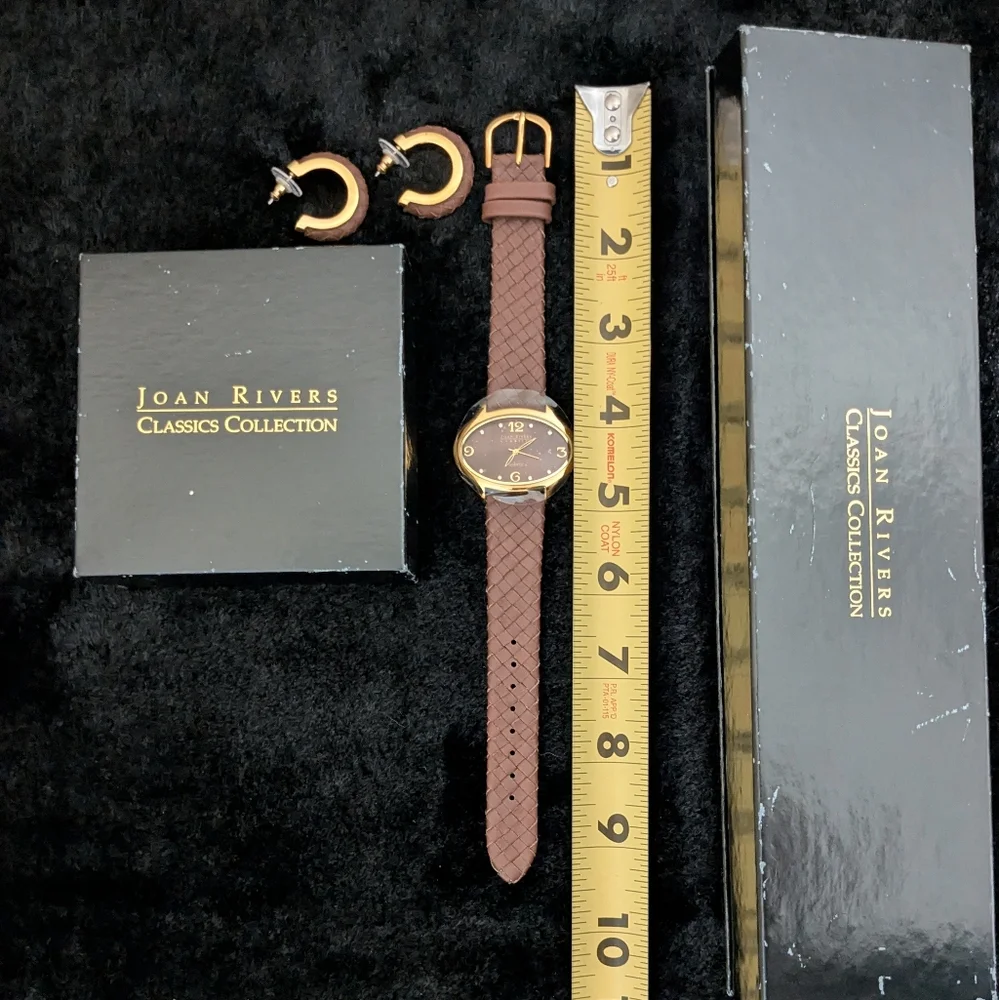 Joan Rivers Classics Collection Gold and Brown Women's Watch & Matching Earrings