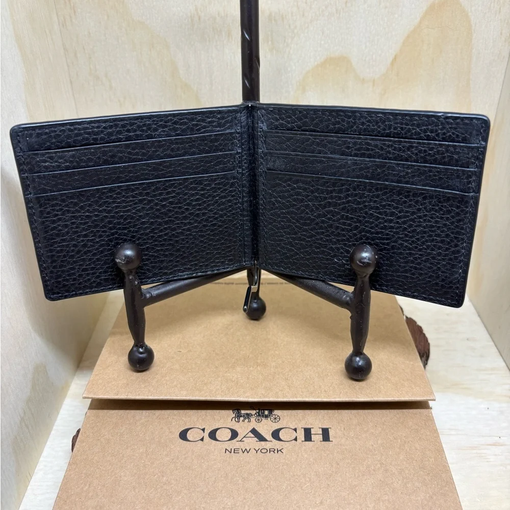 Coach Sleek Black Leather Money Clip