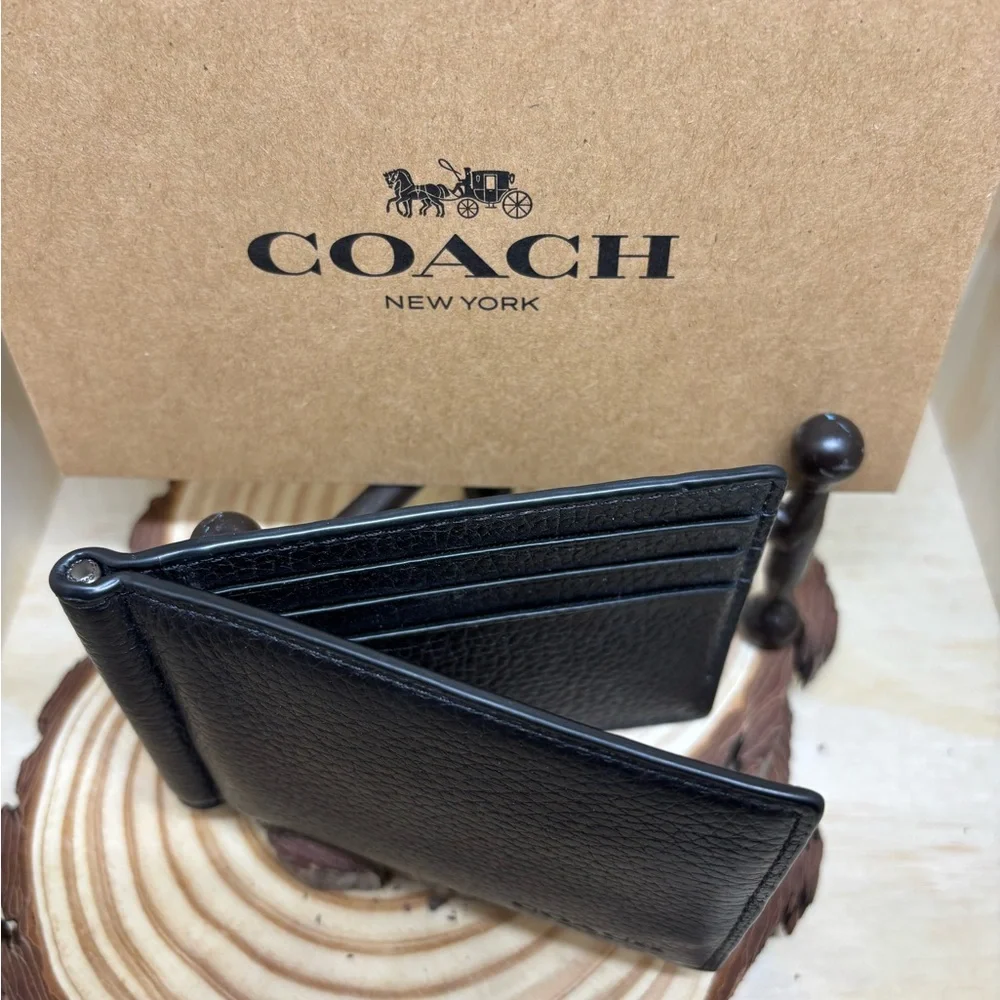 Coach Sleek Black Leather Money Clip