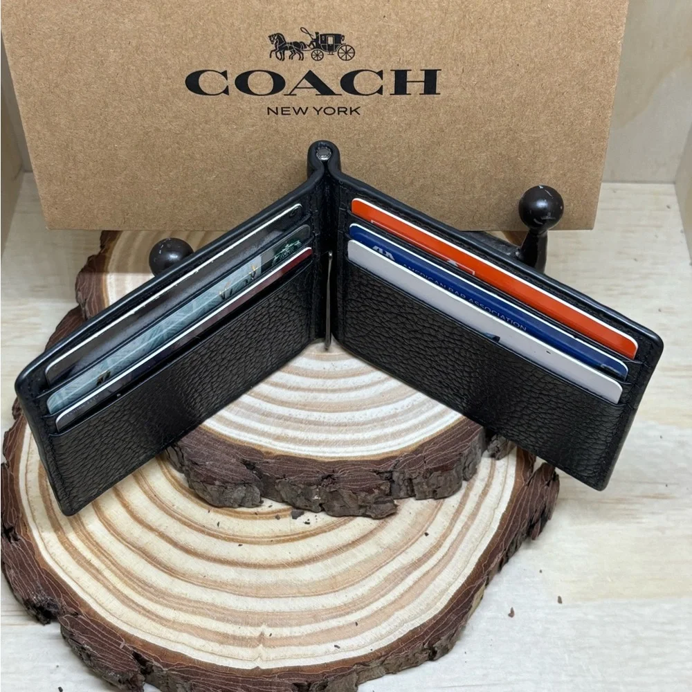 Coach Sleek Black Leather Money Clip