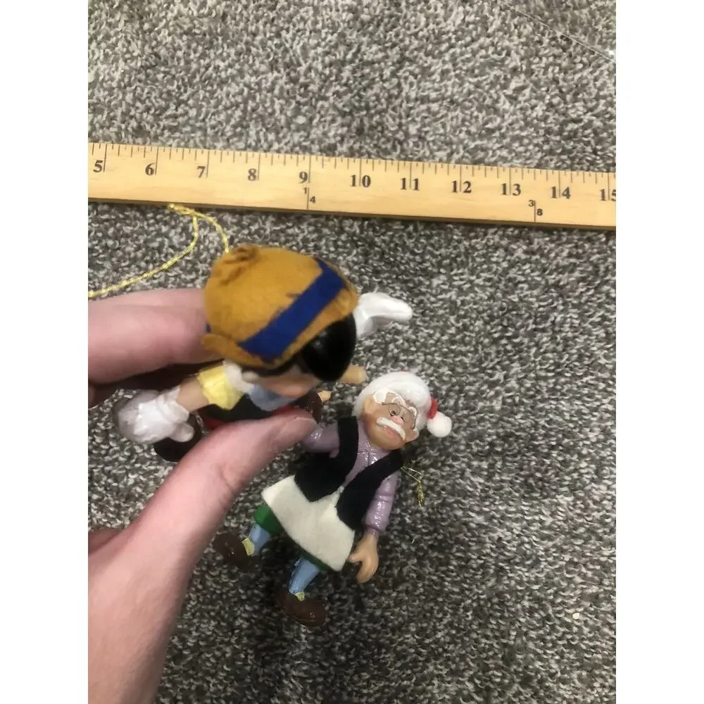 Geppetto & plastic Pinocchio & Donald character figures Christmas Ornaments VTG