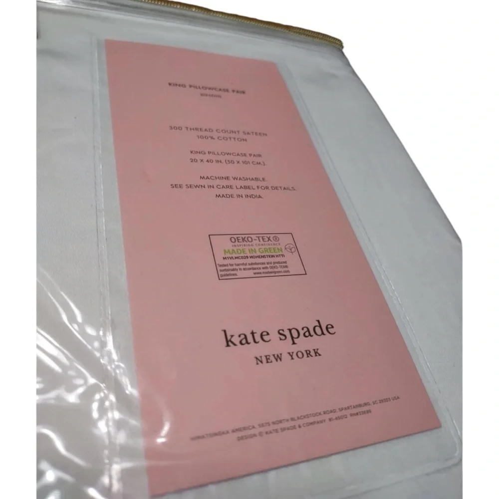 Kate Spade Weston set of 2 Cotton Sateen king size Pillowcase Pair White New
