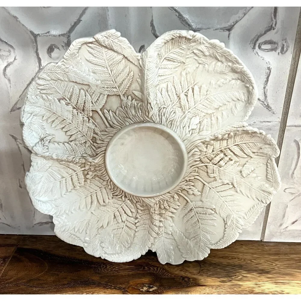 Vintage Italian White Ceramic Flower Chip&Dip/Artichoke Platter Italy Marked 10