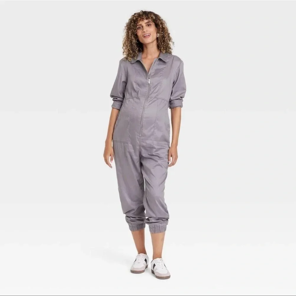 Woven Long Sleeve Maternity Jumpsuit - Isabel Maternity by Ingrid & Isabel