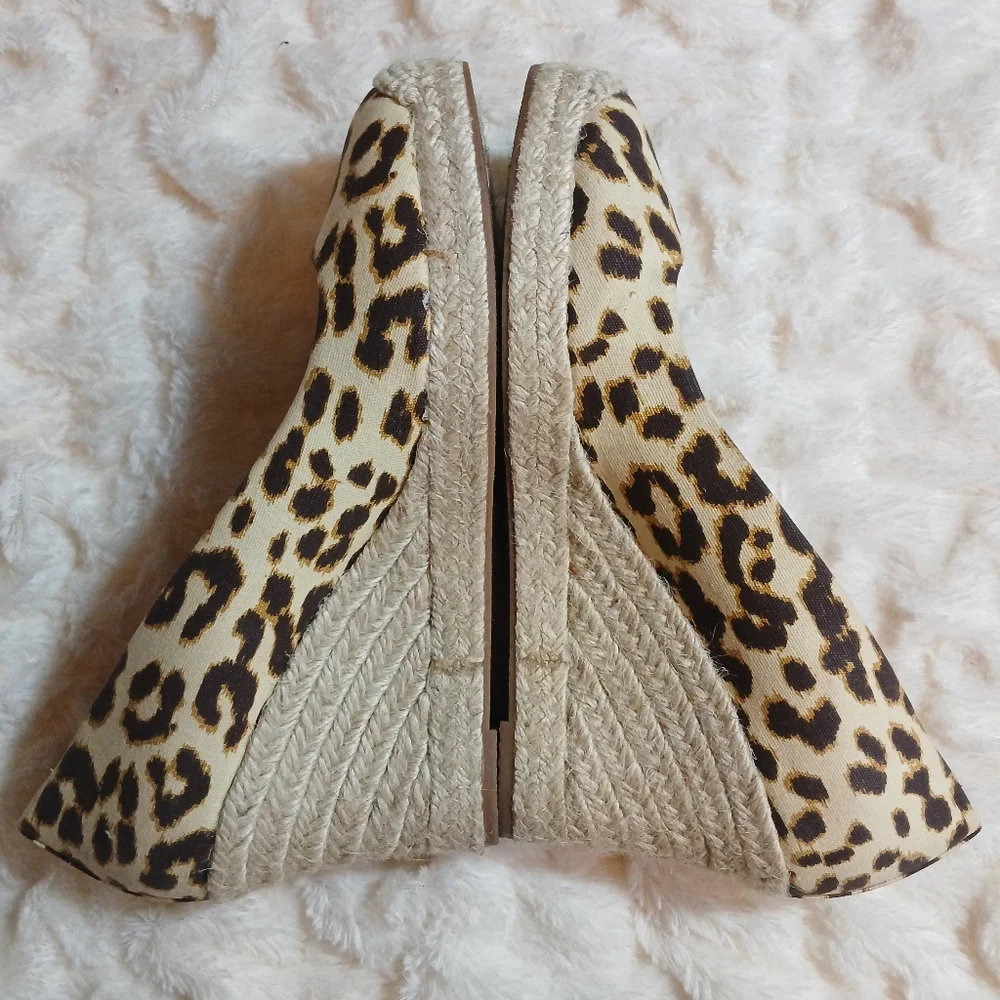 J. Crew Shoes Womens 7.5 Brown Seville Espadrille Wedge Leopard Canvas