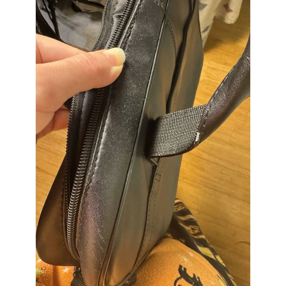 Samsonite Leather Briefcase Laptop Tablet Black Bag Shoulder Strap 16